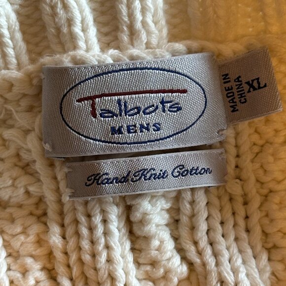NWOT RARE Hand Knit Heavy 100% Cotton Ivory Cable Knit Fisherman Sweater Mens XL - Picture 3 of 13